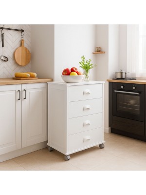 Vista ambientata Carrellino da cucina in Legno colore Bianco modello Poker Plus Totò Piccinni