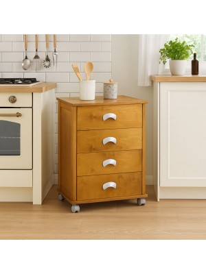 Vista ambientata Carrellino da cucina in Legno colore Rovere modello Poker Plus Totò Piccinni