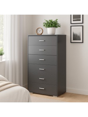 Vista ambientata Cassettiera in legno 6 cassetti design moderno colore Grigio Sabbia Totò Piccinni