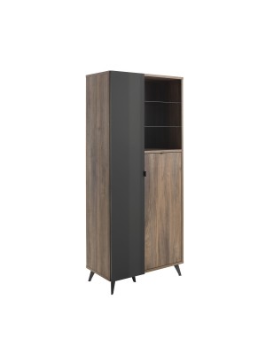 mobile colonna bagno grigio scuro laccato/noce brera vista diagonale con ante chiuse