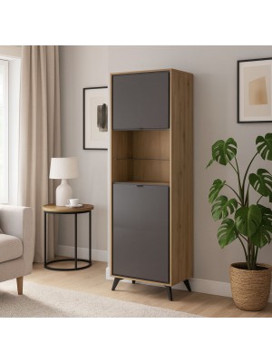Vista ambientata Mobile colonna in legno colore "Rovere Miele/Grigio Laccato" 2 ante e 2 vani modello Lumen Totò Piccinni