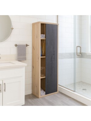 Vista ambientata Mobile colonna in legno colore "Rovere Artisan/Nero Chalet" 1 anta e 4 vani modello Nexus Totò Piccinni