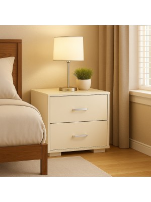 Vista ambientata Comodini per camera da letto in legno colore Bianco Caldo con 2 cassetti Totò Piccinni 