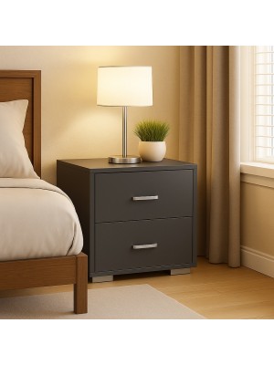 Vista ambientata Comodini per camera da letto in legno colore Grigio Sabbia con 2 cassetti Totò Piccinni 