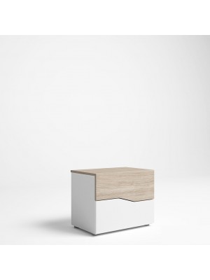 comodino in legno con 3 cassetti bianco/rovere