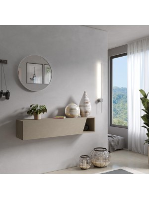 Vista ambientata Consolle sospesa con anta sagomata reversibile colore argilla 138x28h modello modula totò piccinni