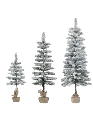 Alberi di Natale Pinetto TALLIN Innevati, Effetto Neve Realistico con Base in Juta