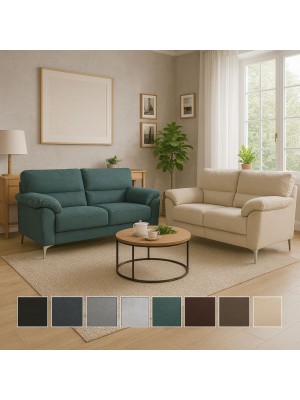 Divani imbottiti moderni 2 e 3 posti in tessuto con piedi in metallo, disponibili in 8 varianti colore tra cui nero, grigio, blu, verde, marrone e beige – modello Giada by Toto Piccinni