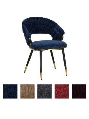 poltroncina in ciniglia vellutata imbottita con gambe in metallo