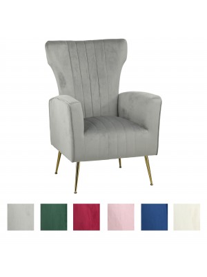 poltrona relax in velluto imbottita con gambe in metallo