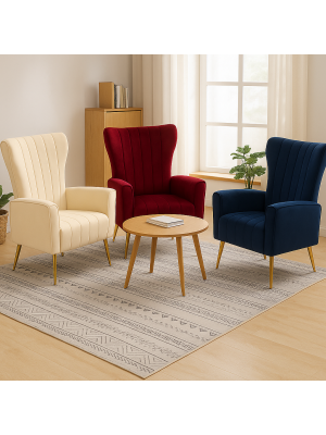 Poltrone CASTEL in Velluto imbottita con Gambe in Metallo finitura oro design Vintage