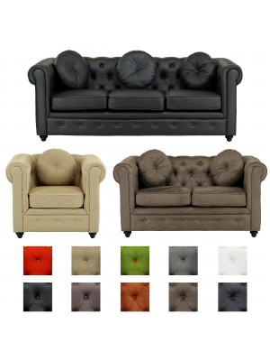 Divani CHESTER, design Chesterfield vintage retrò, trapuntato classico con piedini in legno