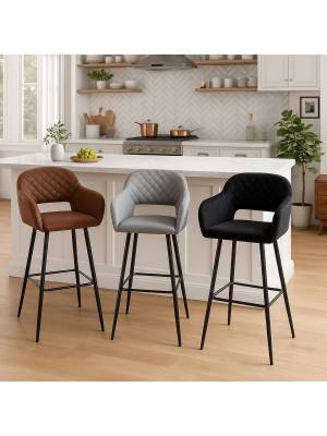 Sgabelli Alti DALIA in Similpelle trapuntata imbottita con Gambe in Metallo