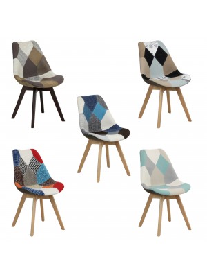 Sedie in tessuto stile Patchwork con gambe in legno modello Futura Totò Piccinni