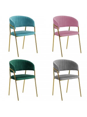Poltroncina CAROL in Velluto Imbottito con Struttura e Gambe in Metallo oro