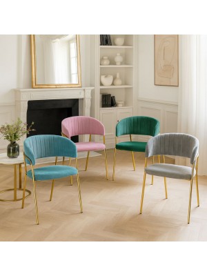 Poltroncina CAROL in Velluto Imbottito con Struttura e Gambe in Metallo oro
