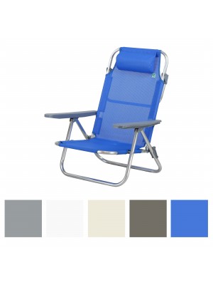 sedie mare con seduta bassa e schienale alto pieghevole in alluminio. disponibile in diverse colorazioni: blu, grigio chiaro, bianco, beige, tortora. Modello Avana Totò Piccinni