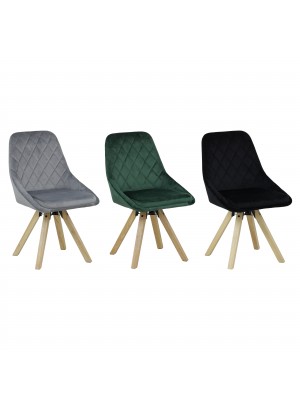 sedia girevole in velluto con gambe in legno 3 colorazioni