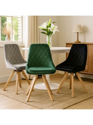 Sedie RACE girevole in Velluto imbottita con Gambe in Legno