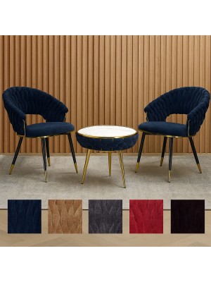 Set Tavolino e 2 Poltroncine ROYAL B intrecciati in morbida ciniglia vellutata imbottita con finitura nero e oro