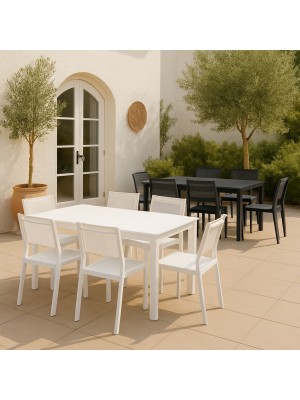 Set Pranzo Tavolo Allungabile in Alluminio 160/240 con 6 sedie senza braccioli modello Linosa Totò Piccinni