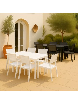 set pranzo tavolo allungabili 160/240 in alluminio con 6 sedie con braccioli modello Linosa Totò Piccinni