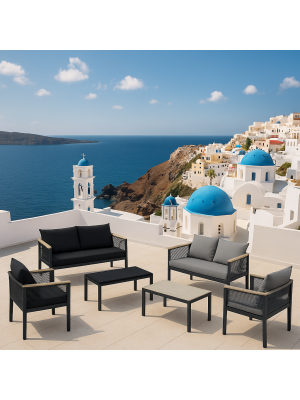 Set da giardino in alluminio e corda con cuscini - MYKONOS