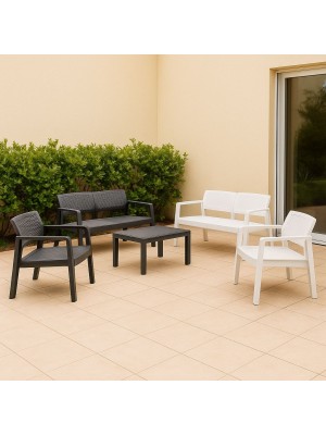 set da esterno in polipropilene simil rattan 2 poltrone 1 divano e tavolino