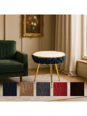 Tavolini ROYAL intrecciati in morbida ciniglia vellutata con piano effetto marmo