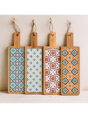Tagliere in Ceramica e Bambù Con decorazione Maiolica