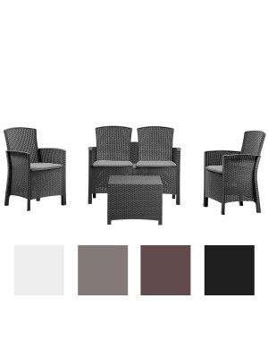 set da giardino con cuscini e tavolino in rattan