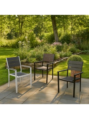 Sedie MESSICO con Braccioli con Struttura in Metallo, seduta e schienale in Polietilene effetto legno