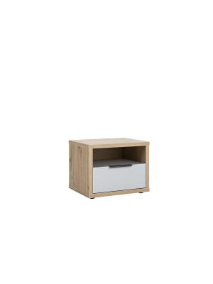 comodino rovere artisan/grigio laccato vista diagonale 