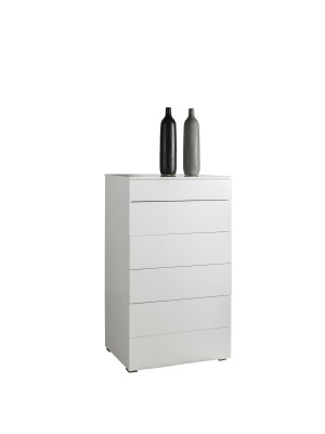 cassettiera moderna bianco laccato vista diagonale 