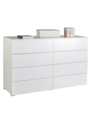 cassettiera doppio cassettone bianco laccato vista diagonale 