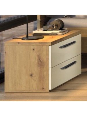 comodino rovere artisan/grigio laccato lucido ambientata laterale