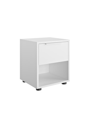 comodino 1 cassetto in legno vista diagonale colore bianco lucido