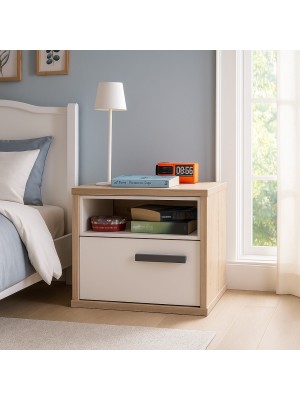 Comodino in legno colore rovere artisan/cashemere lucido 1 cassetto e 1 vano modello Nadir Totò Piccinni