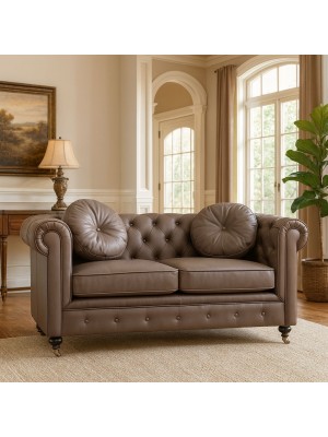 Vista ambientata Divano 2 Posti vintage colore "Ecopelle Marrone" modello Chester Totò Piccinni