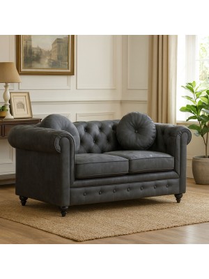 Vista ambientata Divano 2 Posti vintage colore "Effetto Nab. Grigio" modello Chester Totò Piccinni