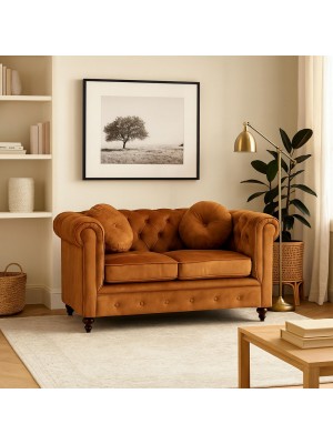 Vista ambientata Divano 2 Posti vintage colore "Effetto Nab. Terracotta" modello Chester Totò Piccinni