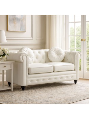 Vista ambientata Divano 2 Posti vintage colore "Ecopelle Panna" modello Chester Totò Piccinni