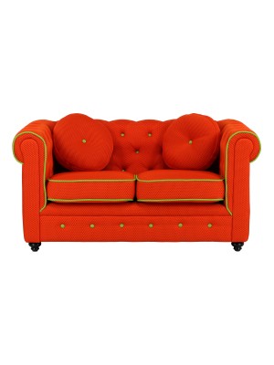 Divano CHESTER vintage moderno chesterfield in tessuto nido ape (3D Arancione, 2 Posti)