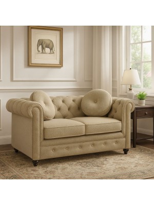 Vista ambientata Divano 2 Posti vintage colore "3D Beige" modello Chester Totò Piccinni