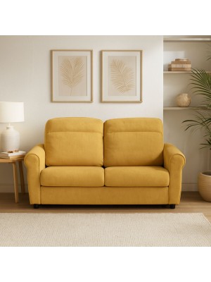 Vista ambientata Divano 2 Posti in Tessuto colore Giallo Mostarda Sfoderabile made in italy modello Luna Totò Piccinni