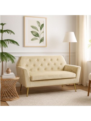 Vista ambientata Divano 2 Posti in Velluto imbottito colore Beige modello Sofi Totò Piccinni