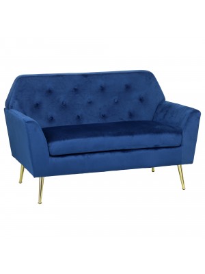 Divano 2 Posti da ingresso in Velluto imbottito colore Blu modello Sofi Totò Piccinni