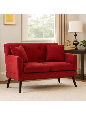 Vista ambientata Divano 2 Posti in tessuto colore Patchwork Bordeaux con braccioli e piedi in legno modello Ketty Totò Piccinni