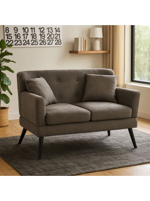 Vista ambientata Divano 2 Posti in tessuto colore Tortora con braccioli e piedi in legno modello Ketty Totò Piccinni