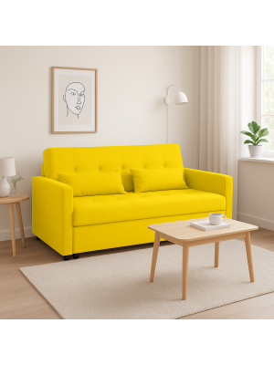 Divano Letto PRESTODORMO 2 Posti Pronto Letto con Cuscini (Giallo Senape, con Braccioli)
